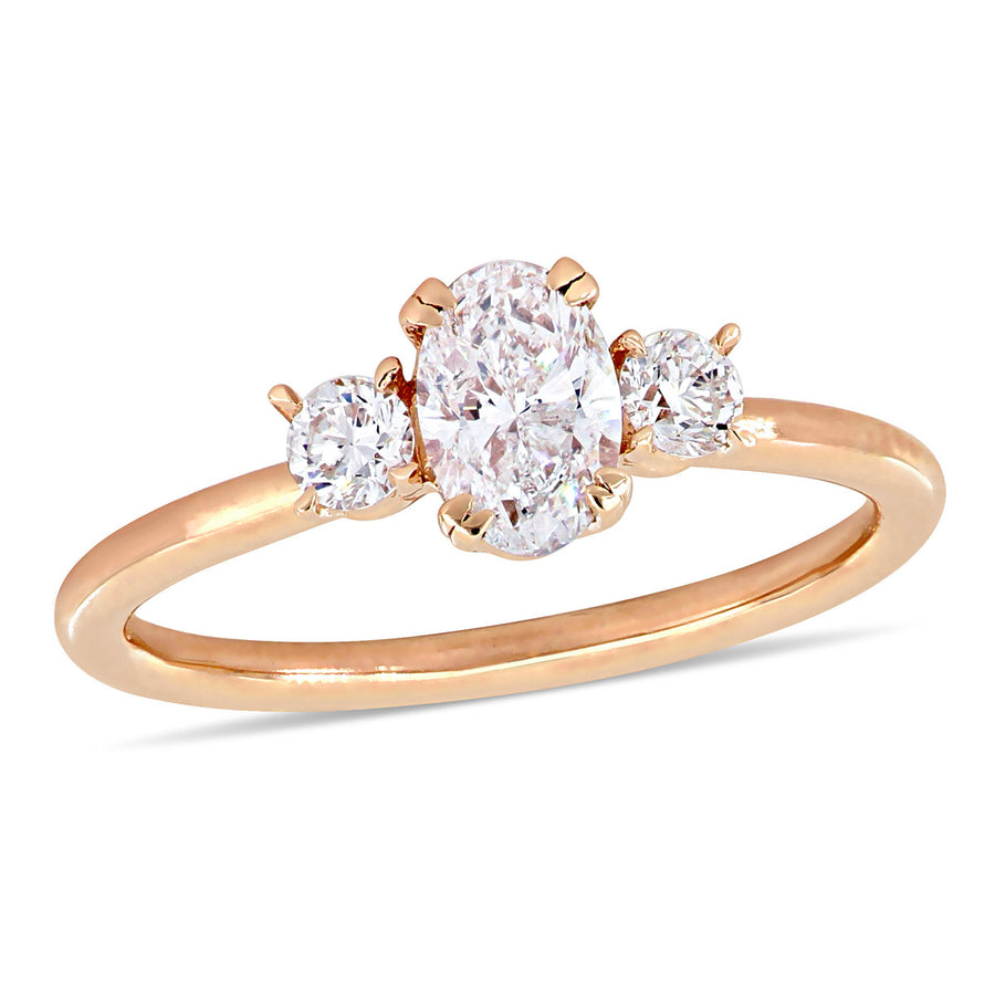 1.00 Carat (ctw H-II1-I2) Oval-Cut Three-Stone Diamond Engagement Ring in 14K Rose Gold Image 1