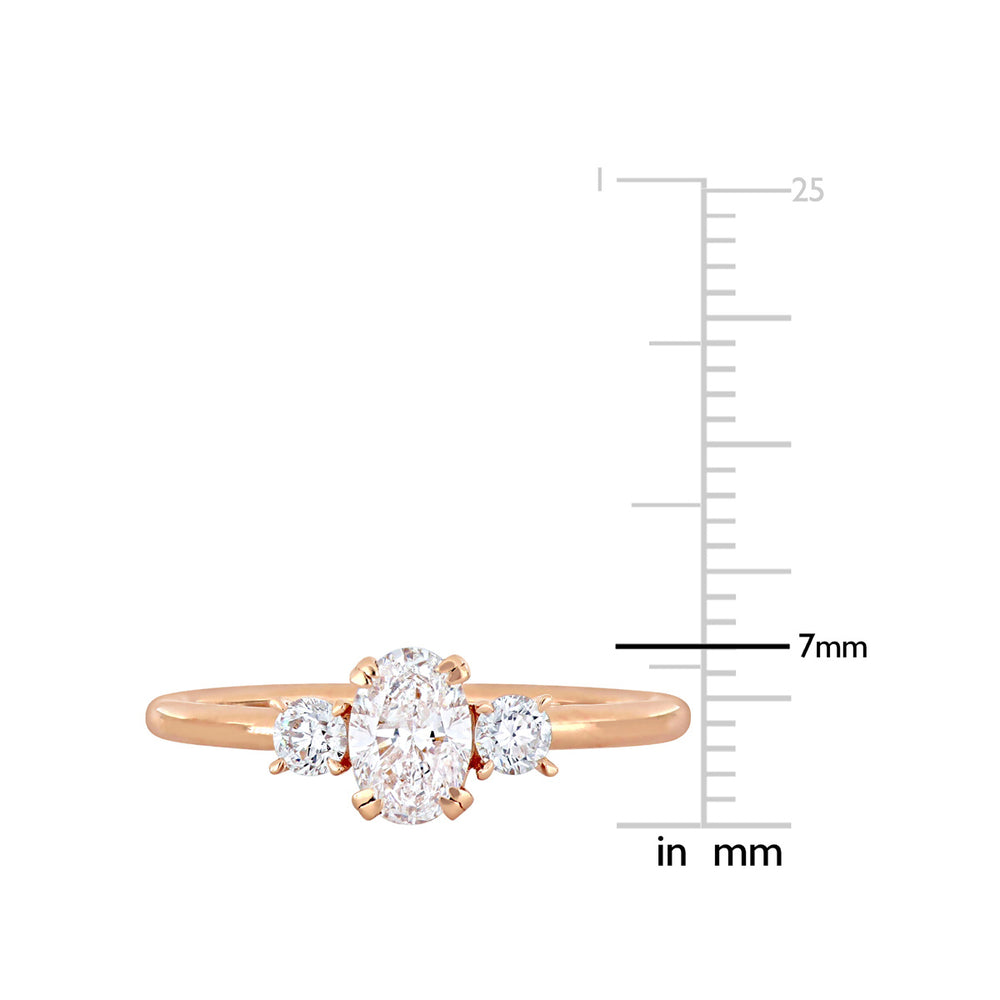 1.00 Carat (ctw H-II1-I2) Oval-Cut Three-Stone Diamond Engagement Ring in 14K Rose Gold Image 2