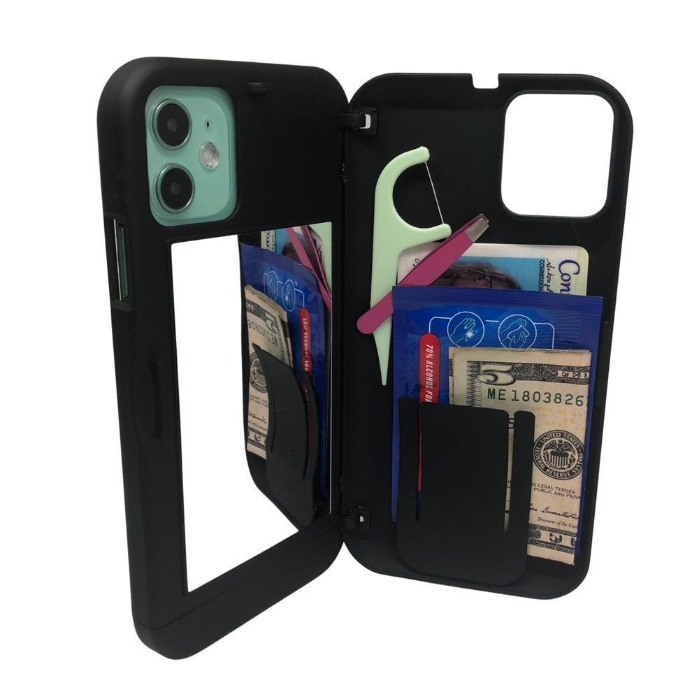 All in case - iPhone 12/12 Pro Wallet Storage Case - Card Holder - with Mirror and Attachable Strap Image 2