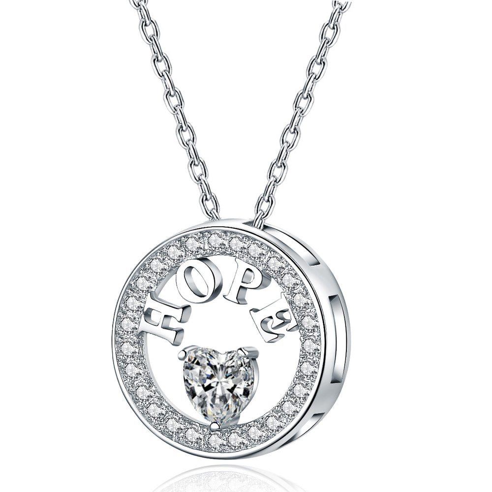 925 Sterling Silver Created Diamond "HOPE" Circle Pendant Necklace for Women Image 2