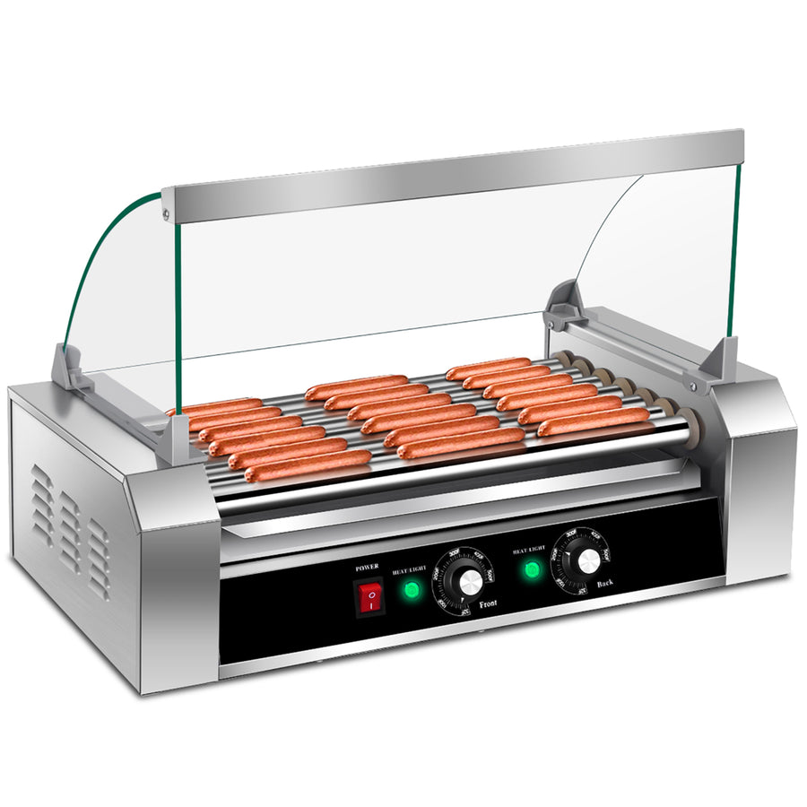 Commercial 18 Hot Dog Hotdog 7 Roller Grill Cooker Machine w/ Cover Image 1