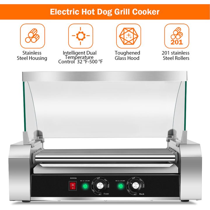 Commercial 18 Hot Dog Hotdog 7 Roller Grill Cooker Machine w/ Cover Image 4