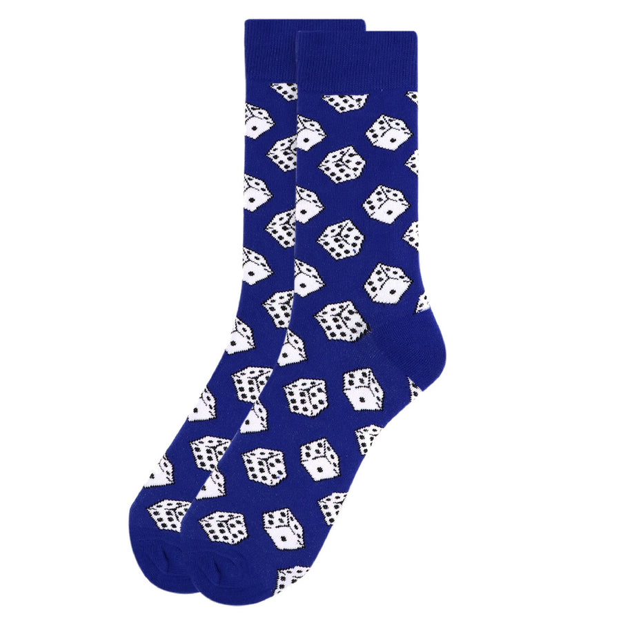 Mens Dice Novelty Socks Blue with White Dice Image 1