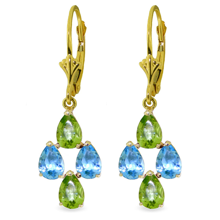 14k Solid Gold Leverback Earrings with Blue Topaz and Peridots Image 1