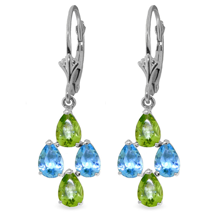 14k Solid Gold Leverback Earrings with Blue Topaz and Peridots Image 2