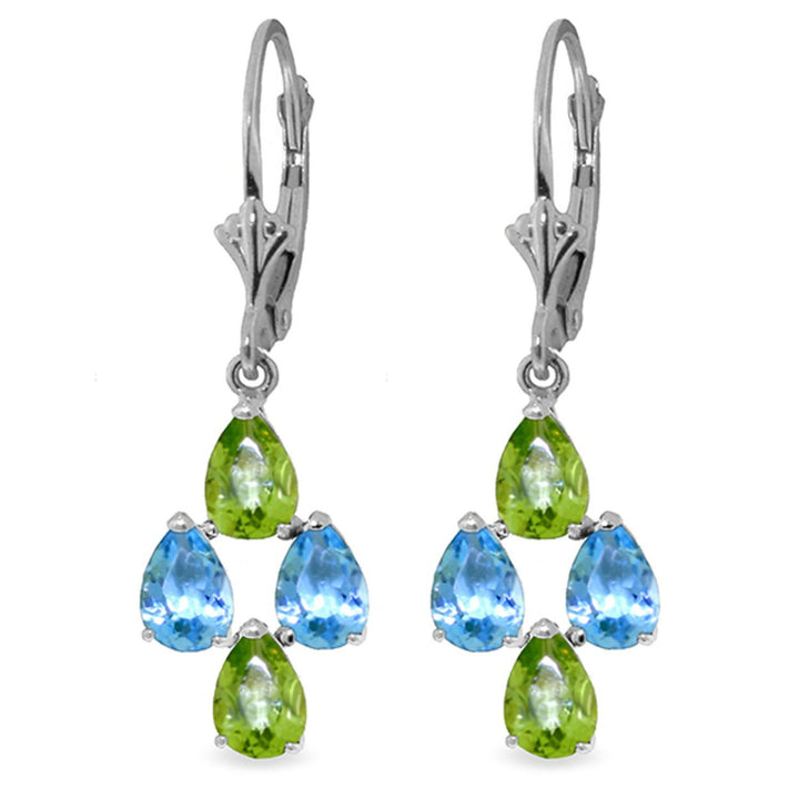 14k Solid Gold Leverback Earrings with Blue Topaz and Peridots Image 1