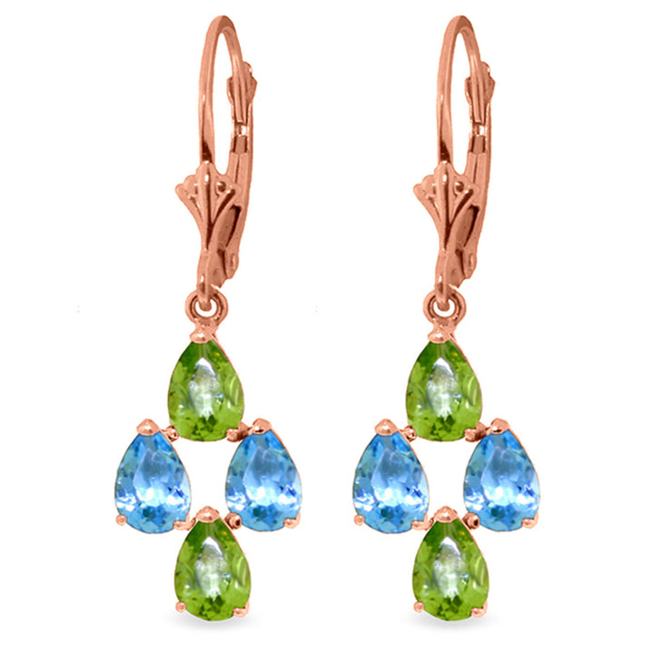 14k Solid Gold Leverback Earrings with Blue Topaz and Peridots Image 3