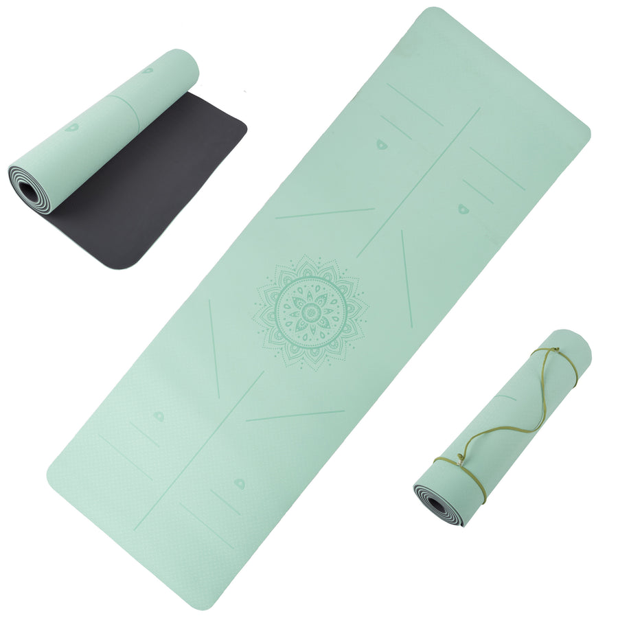 Yoga Mat Portable with Carry Strap 72 x 24 Inches Tear Resistant Mint Black Image 1