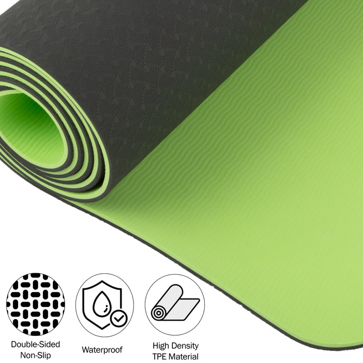 Yoga Mat Portable with Carry Strap 72 x 24 Inches High Density Lime Green Black Image 3