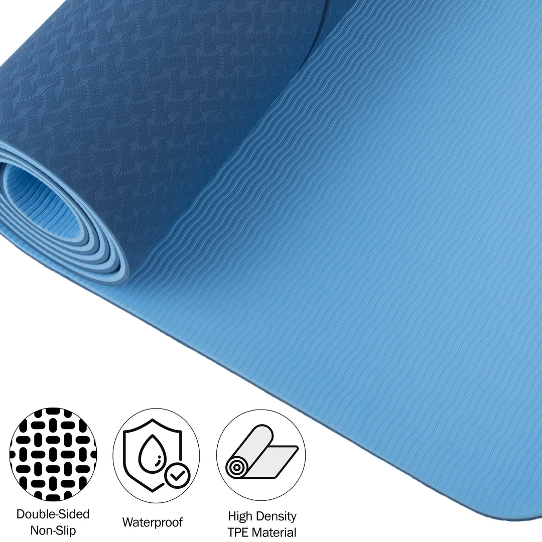 Yoga Mat Portable with Carry Strap 72 x 24 Inches High Density Tear Resistant Blue Image 3
