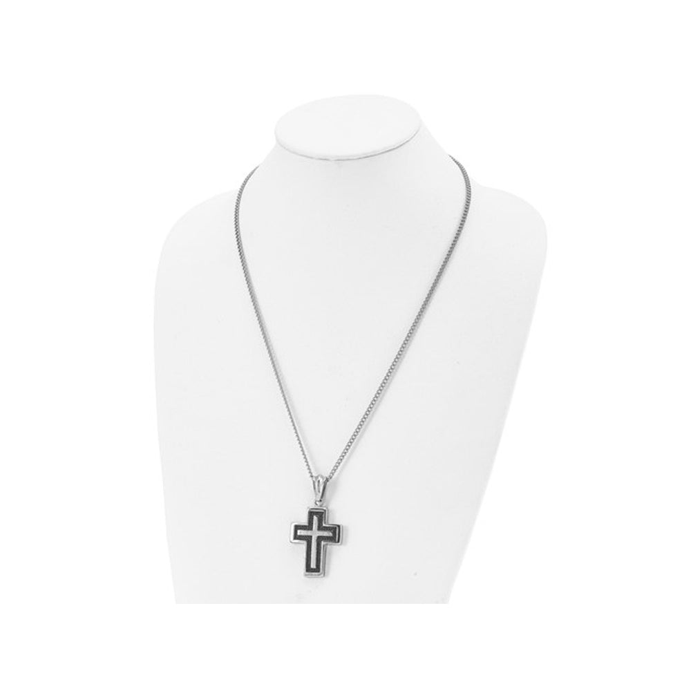Mens Stainless Steel Cross Pendant Necklace with Chain (24 Inches) Image 2