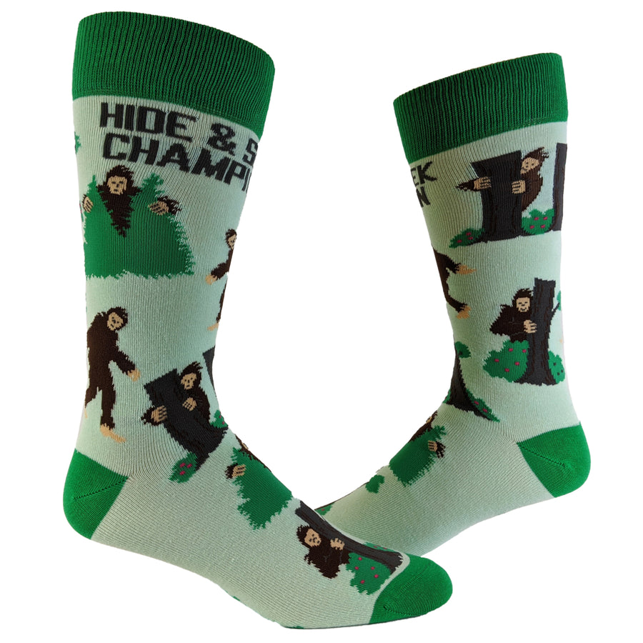 Youth Bigfoot Hide And Seek Champion Socks Funny Camping Sasquatch Knit Novelty Footwear Image 1