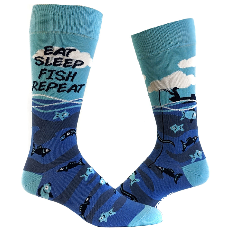 Mens Eat Sleep Fish Repeat Socks Funny Cool Novelty Fishing Crazy Gift Idea For Dad Image 1