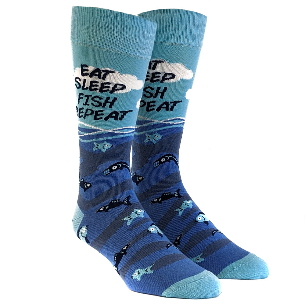 Mens Eat Sleep Fish Repeat Socks Funny Cool Novelty Fishing Crazy Gift Idea For Dad Image 2