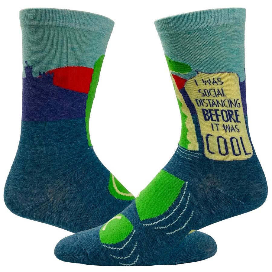 Mens I Was Social Distancing Before It Was Cool Socks Funny Loch Ness Monster Novelty Footwear Image 1