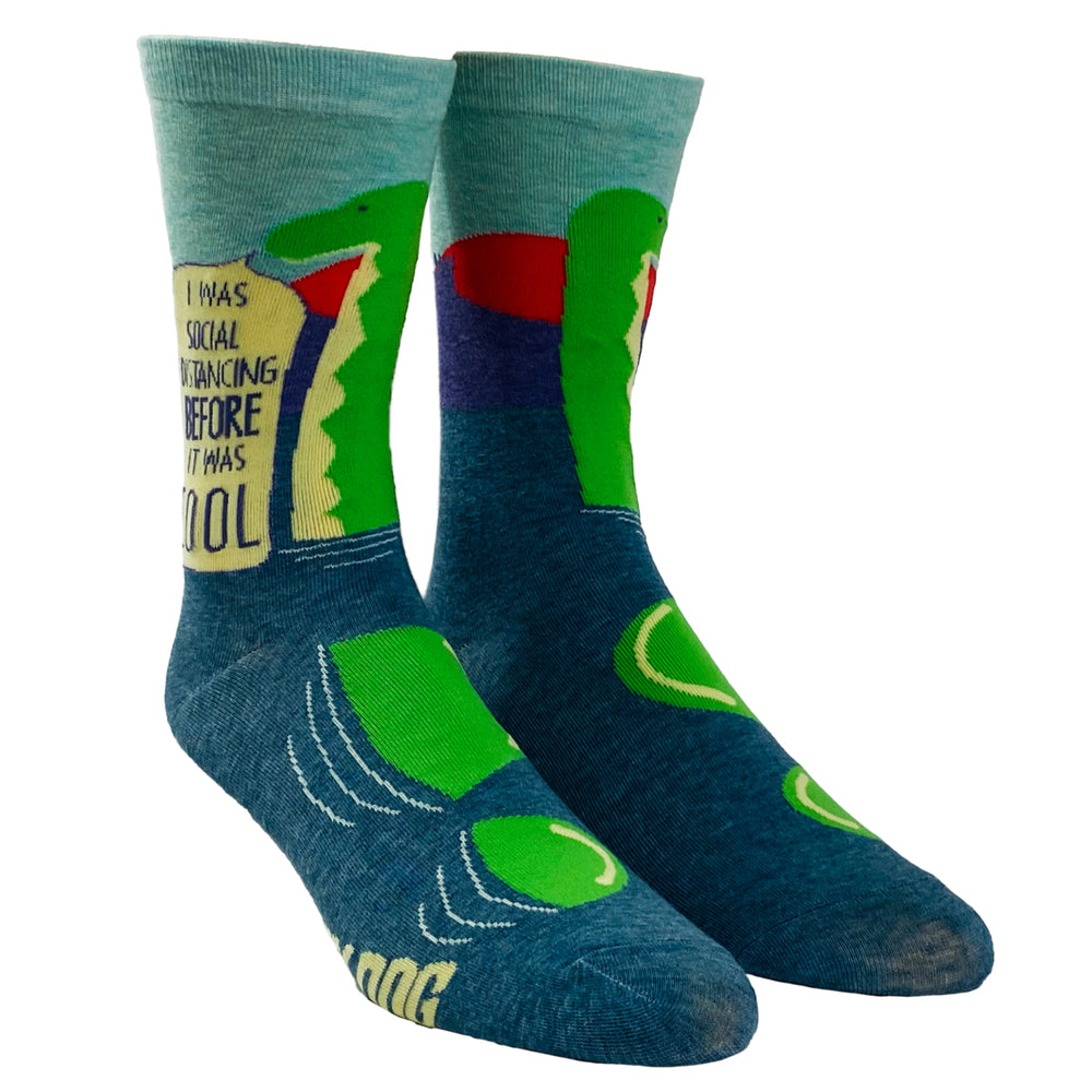 Mens I Was Social Distancing Before It Was Cool Socks Funny Loch Ness Monster Novelty Footwear Image 2