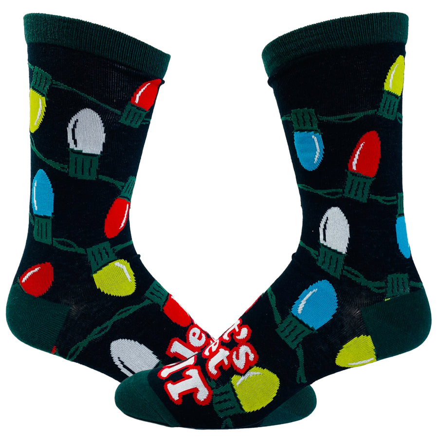 Womens Lets Get Lit Socks Funny Christmas Lights Holiday Tree Novelty Footwear Image 1