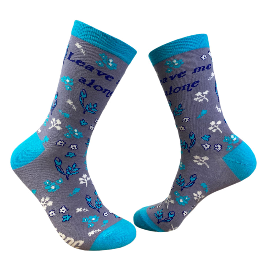 Womens Leave Me Alone Socks Funny Introvert Loner Floral Sarcastic Gift Footwear Image 1