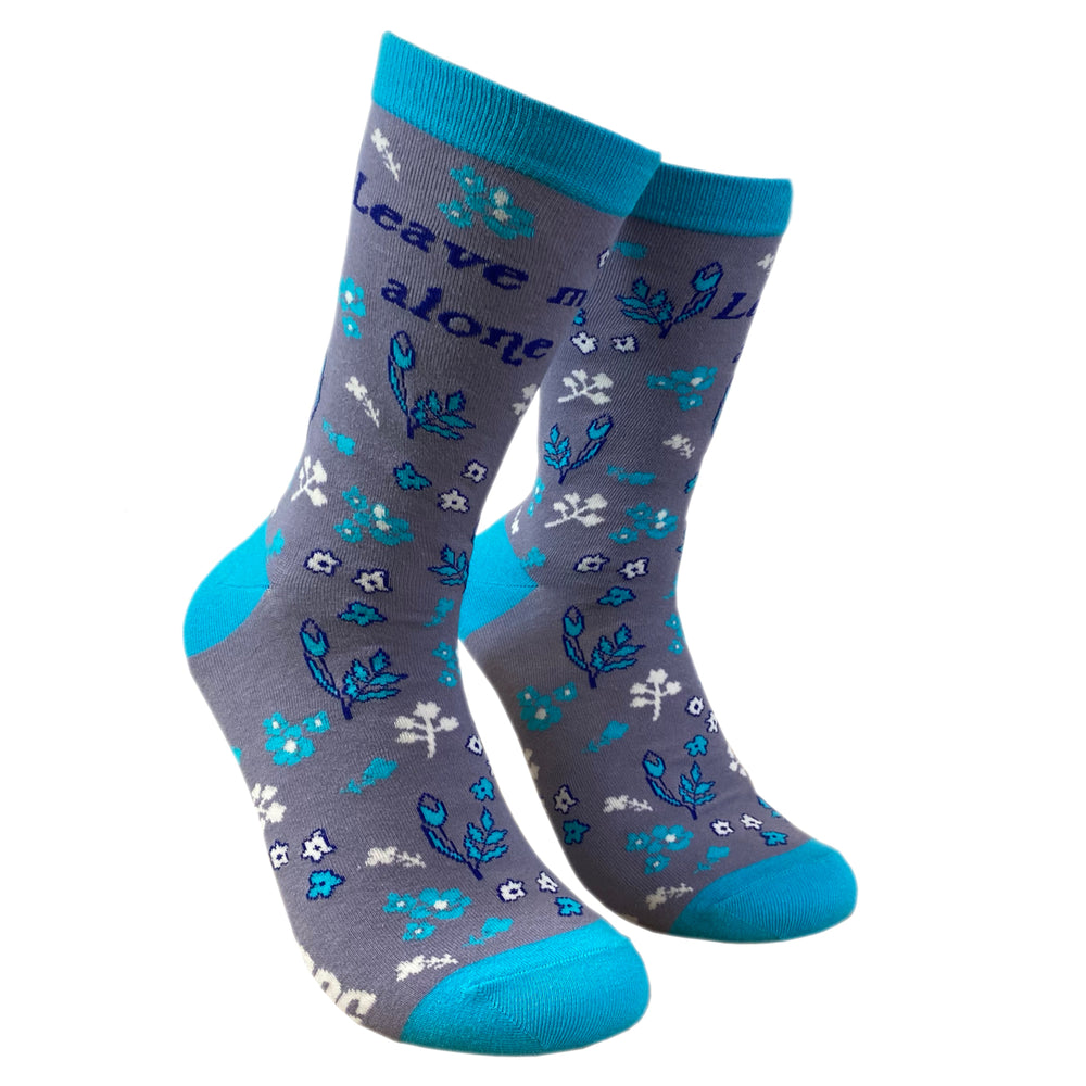 Womens Leave Me Alone Socks Funny Introvert Loner Floral Sarcastic Gift Footwear Image 2