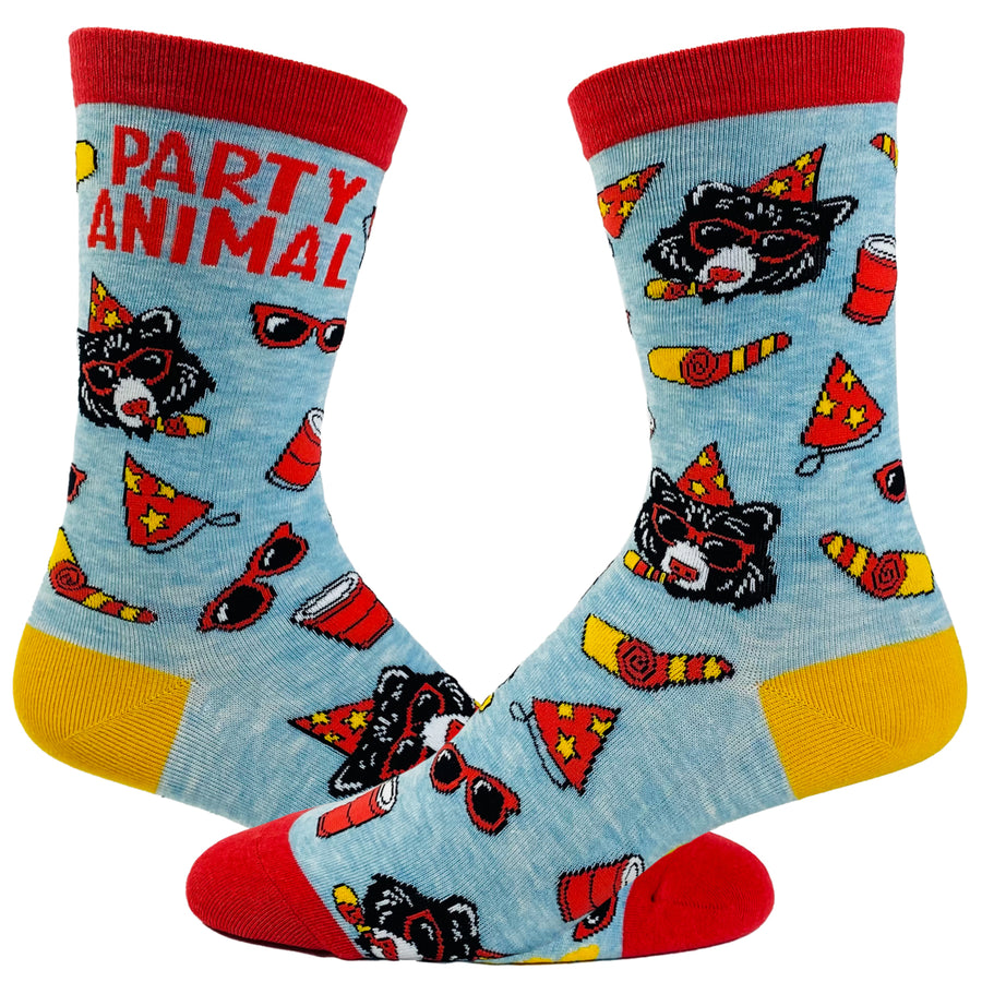 Mens Party Animal Socks Funny Bear Celebration Novelty Graphic Footwear Image 1