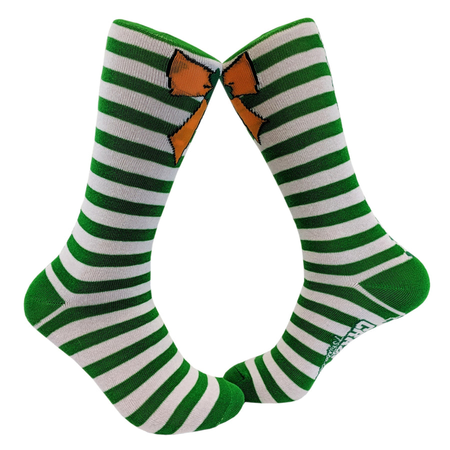 Womens Orange Bow Green Stripe Socks Saint Patricks Day Cute Novelty Fun Patty Feet Image 1
