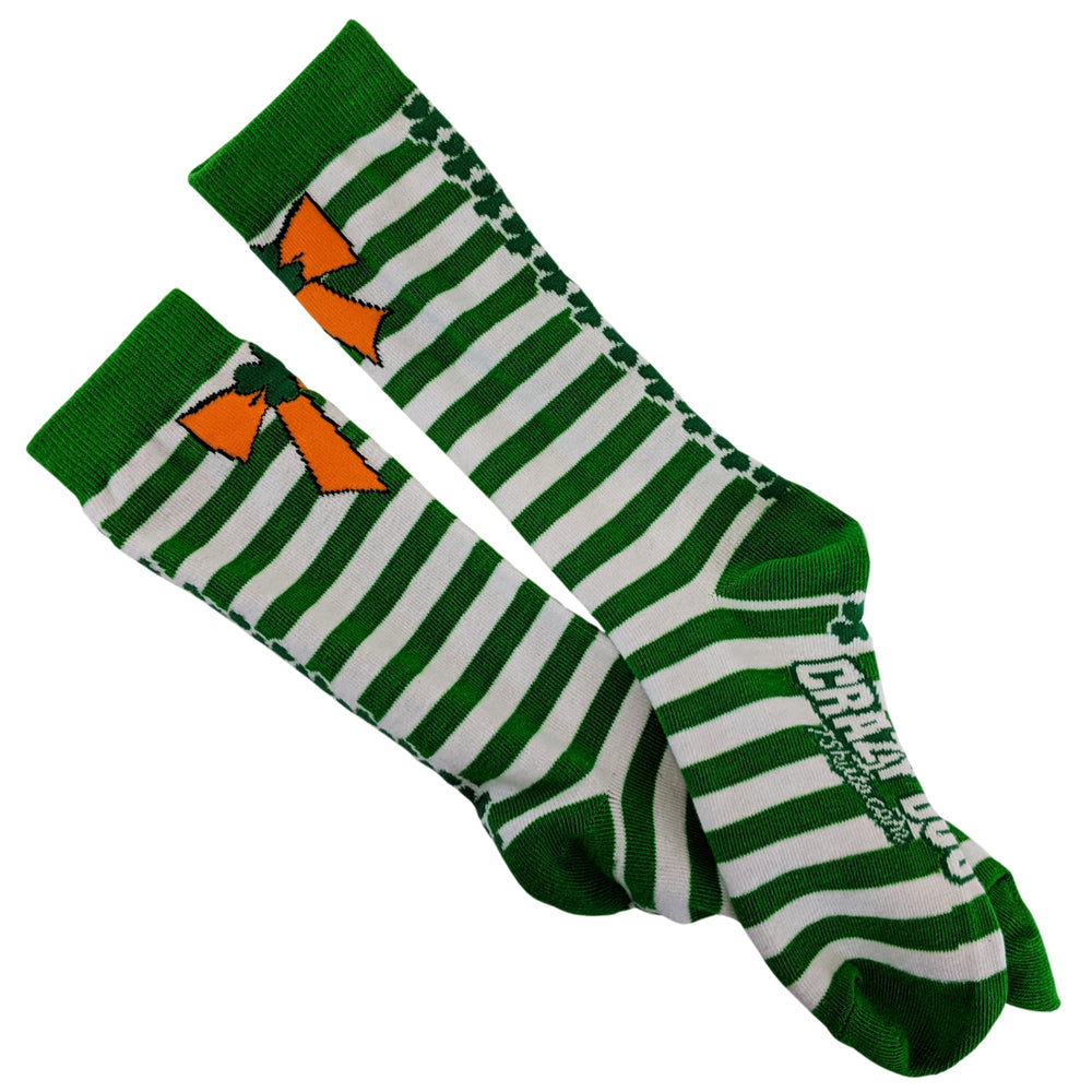 Womens Orange Bow Green Stripe Socks Saint Patricks Day Cute Novelty Fun Patty Feet Image 2