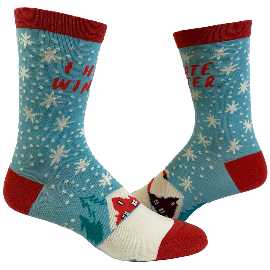 Womens I Hate Winter Socks Funny Snow Cold Seasons Graphic Novelty Footwear Image 1