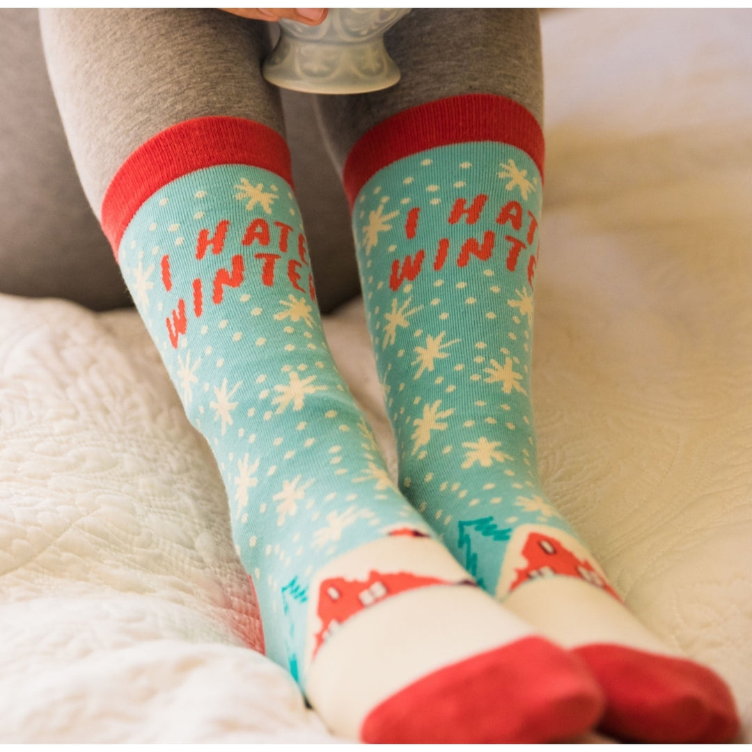 Womens I Hate Winter Socks Funny Snow Cold Seasons Graphic Novelty Footwear Image 7