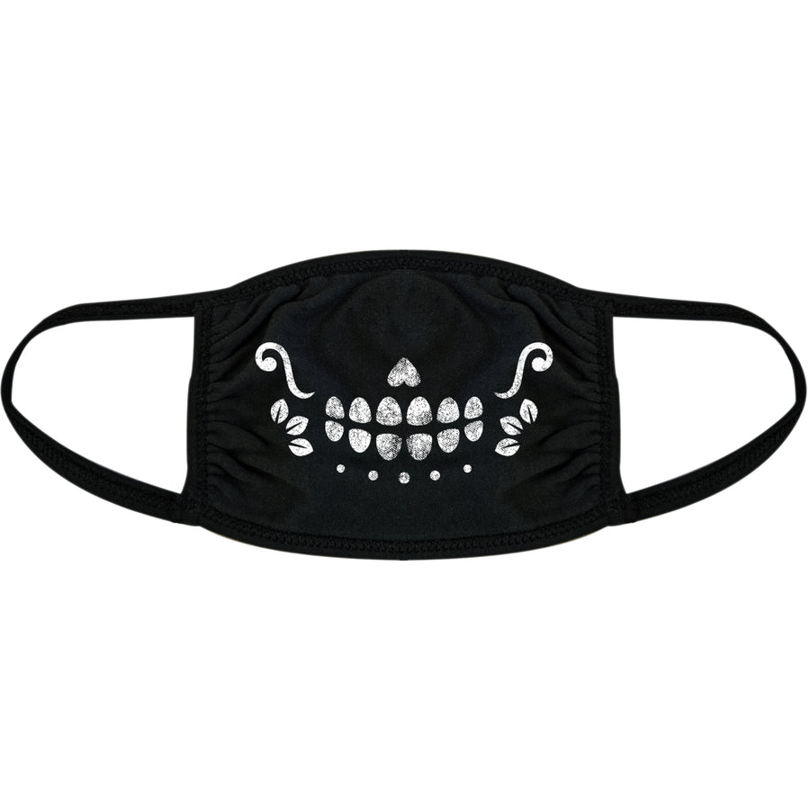 Sugar Skull Smiling Face Mask Funny Dia De Los Muertos Party Nose And Mouth Covering Image 1