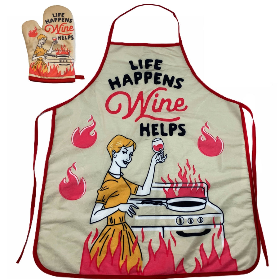 Life Happens Wine Helps Funny Cooking Drinking Wine Lover Kitchen Accessories Image 1