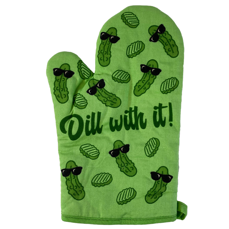 Dill With It Oven Mitt Funny Cool Pickle Coking Kitchen Glove Image 1