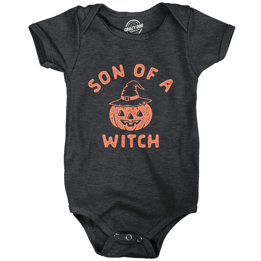Son Of A Witch Baby Bodysuit Funny Halloween Jack-o-lantern Infant Jumper Image 1