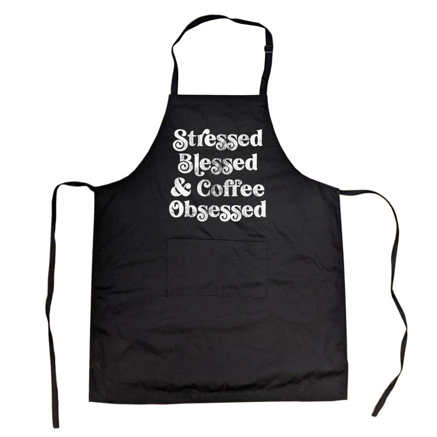 Stressed Blessed And Coffee Obsessed Cookout Apron Funny Kitchen Baking Smock Image 1