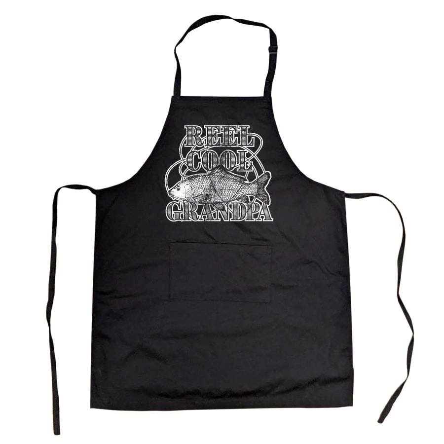 Reel Cool Grandpa Cookout Apron Funny Grandfather Fishing Graphic Novelty Smock Image 1
