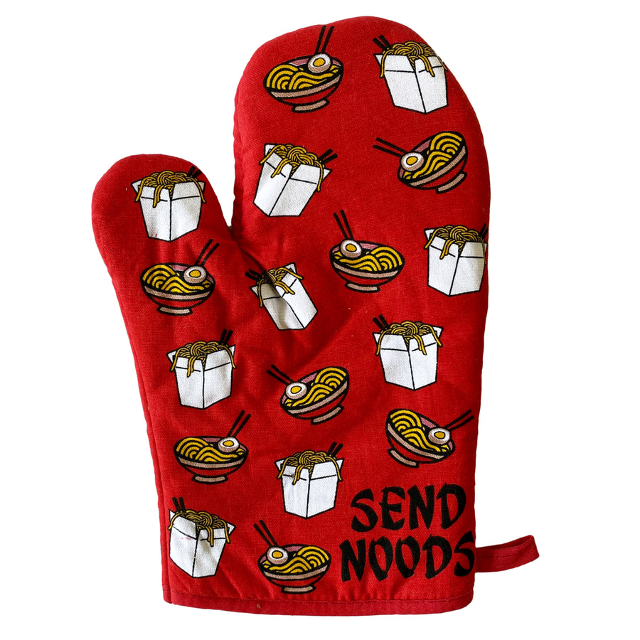 Send Noods Oven Mitt Funny Noodles Ramen Lo Mein Graphic Novelty Chef Kitchen Glove Image 1