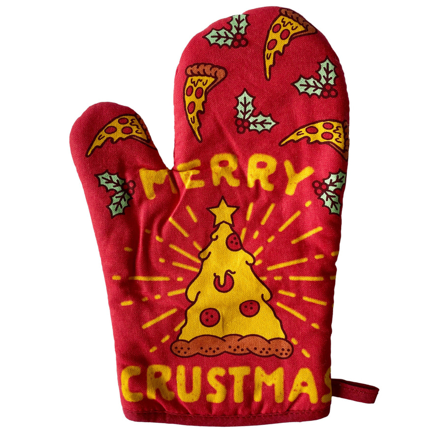 Merry Crustmas Oven Mitt Funny Christmas Pizza Graphic Kitchen Glove Image 1