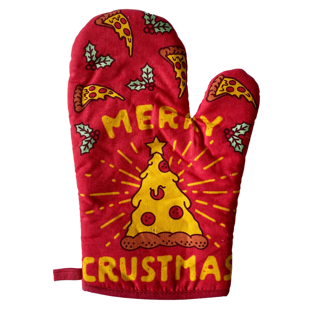 Merry Crustmas Oven Mitt Funny Christmas Pizza Graphic Kitchen Glove Image 2