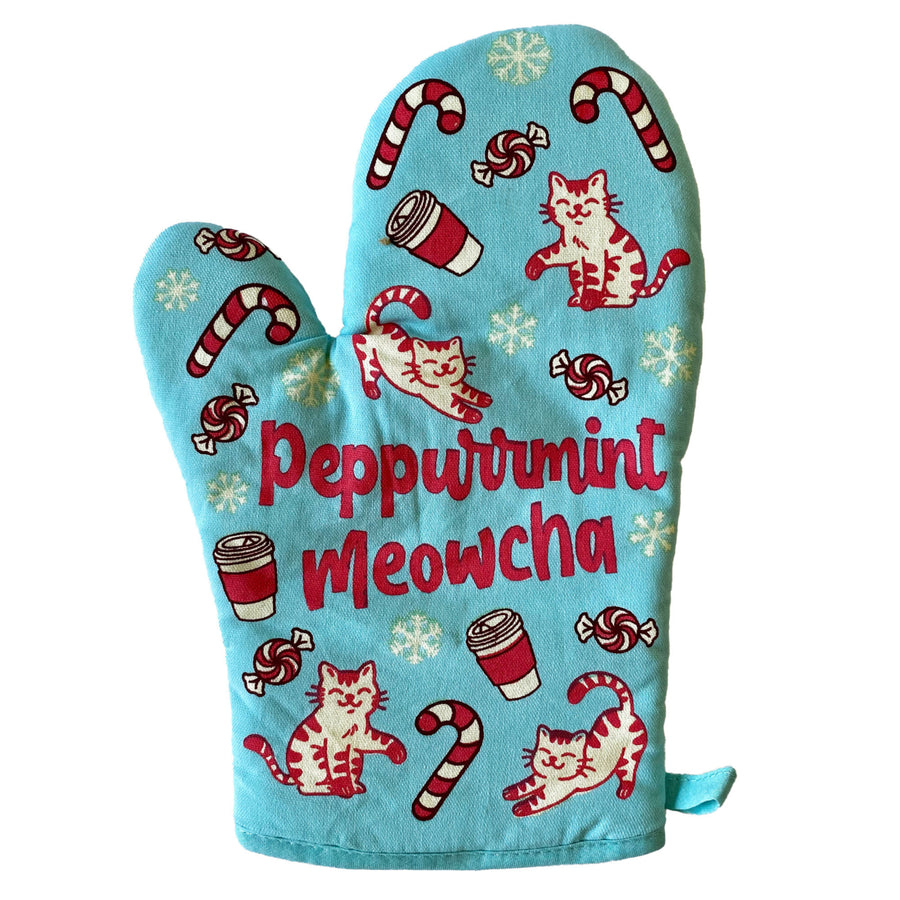 Peppurrmint Meowcha Oven Mitt Funny Christmas Cat Coffee Lover Kitchen Glove Image 1