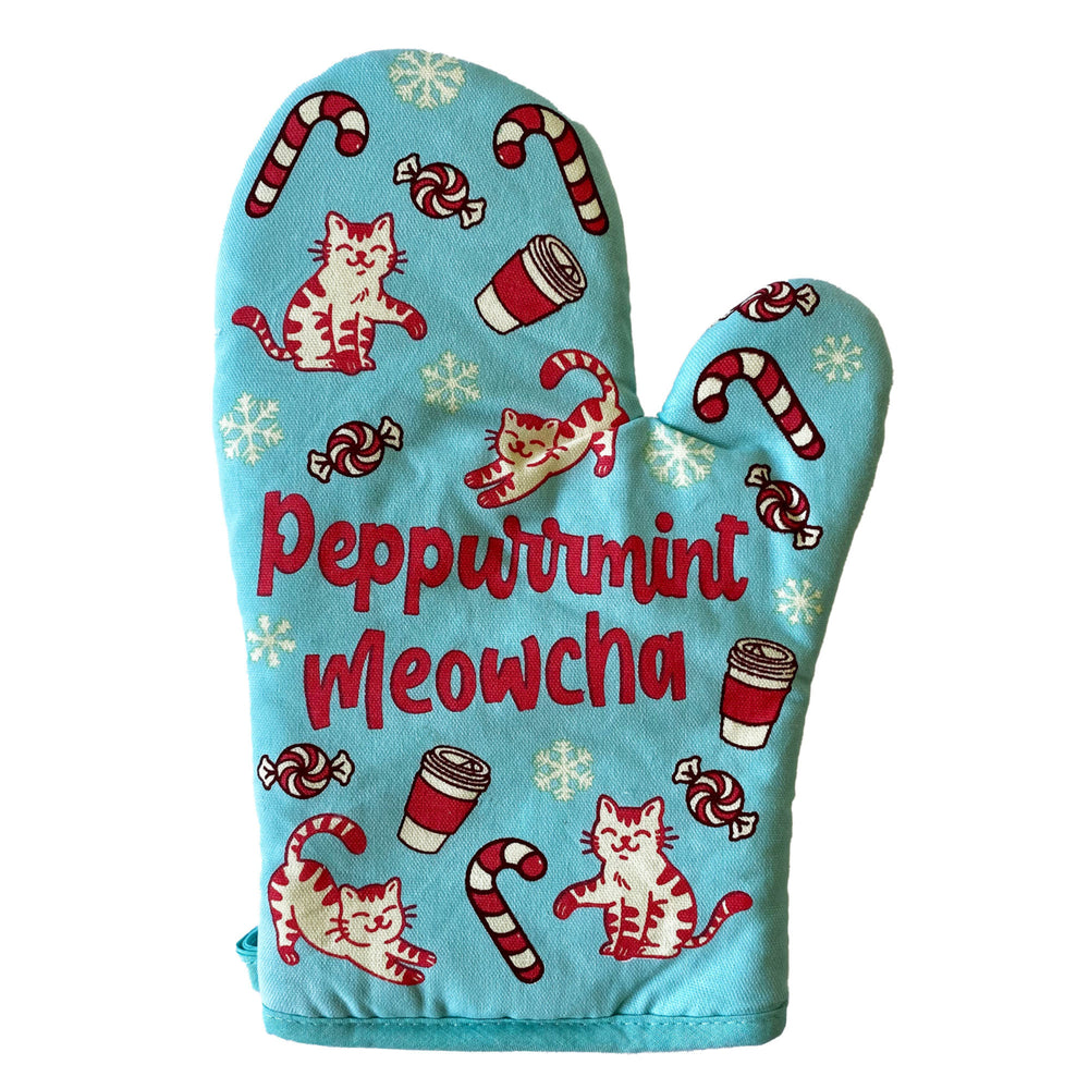 Peppurrmint Meowcha Oven Mitt Funny Christmas Cat Coffee Lover Kitchen Glove Image 2