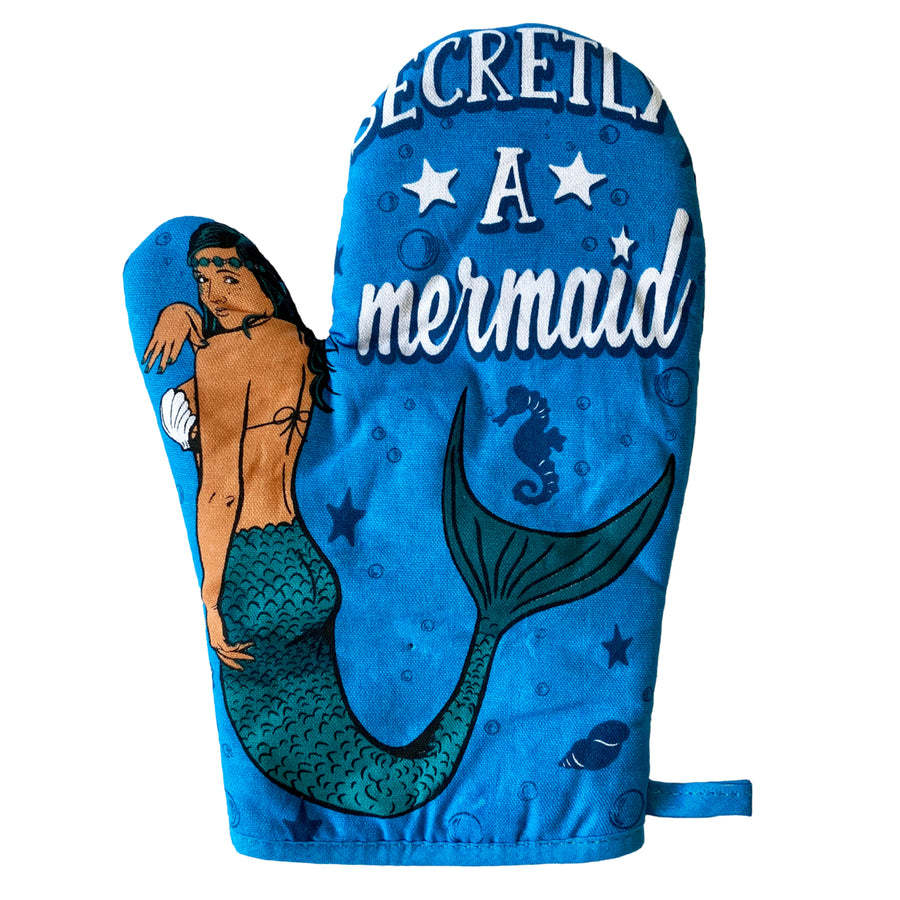 Secretly A Mermaid Oven Mitt Funny Sea Ocean Princess Novelty Kitchen Glove Image 1