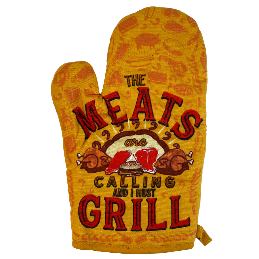 The Meats Are Calling And I Must Grill Oven Mitt Funny Backyard Bar-B-Que BBQ Kitchen Glove Image 1