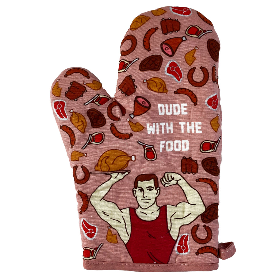 Dude With The Food Oven Mitt Funny Meat Chef BBQ Protein Graphic Kitchen Glove Image 1