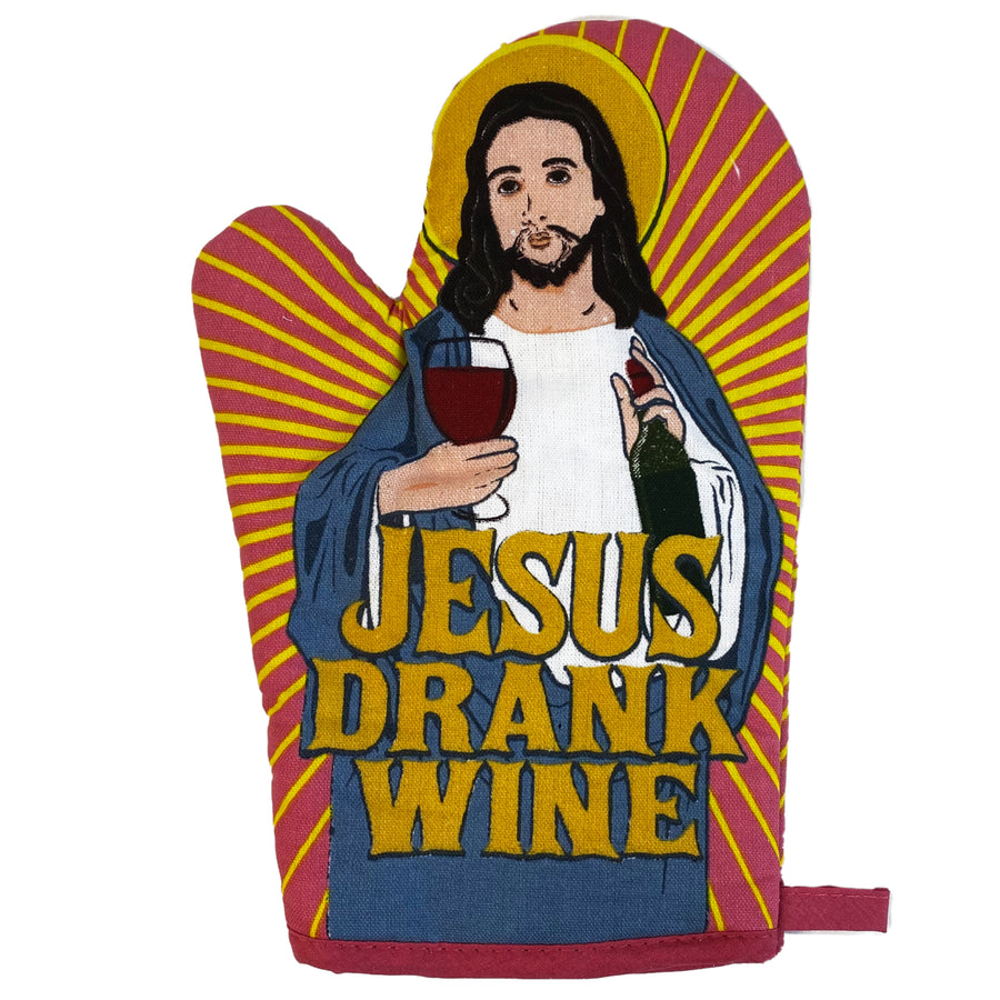 Jesus Drank Wine Oven Mitt Funny Religion Drinking Vino Wine Lover Novelty Kitchen Glove Image 1