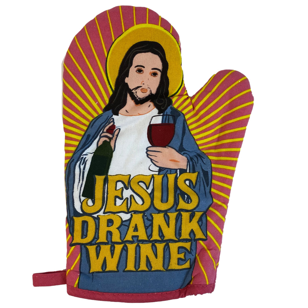 Jesus Drank Wine Oven Mitt Funny Religion Drinking Vino Wine Lover Novelty Kitchen Glove Image 2