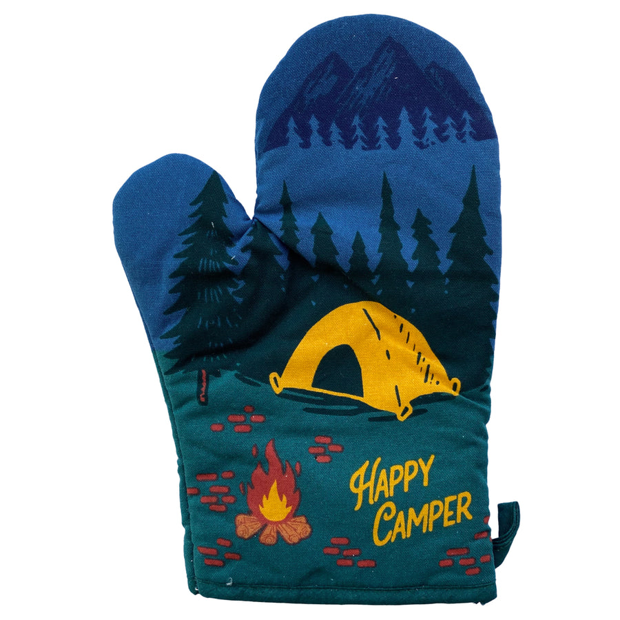 Happy Camper Oven Mitt Hiking Campfire Forest Nature Bonfire Kitchen Glove Image 1