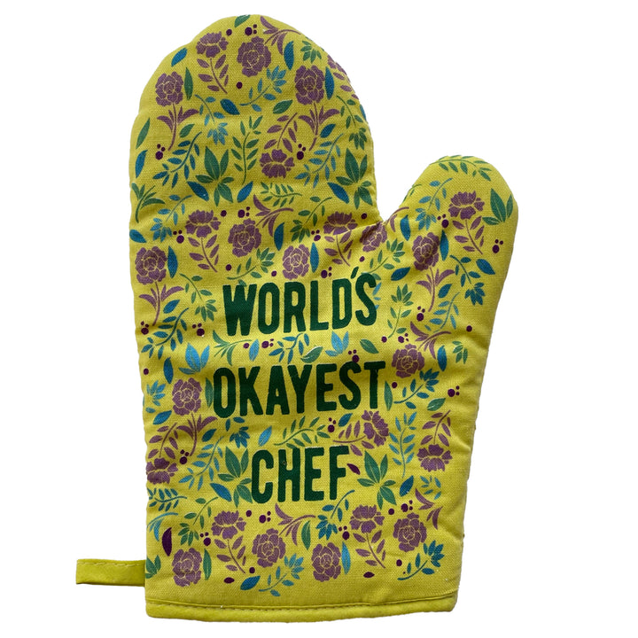Worlds Okayest Chef Oven Mitt Funny Cooking Floral Kitchen Glove Gag Gift Image 2