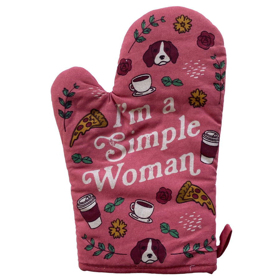 Im A Simple Woman Oven Mitt Funny Coffee Dog Lover Pizza Cute Novelty Kitchen Glove Image 1