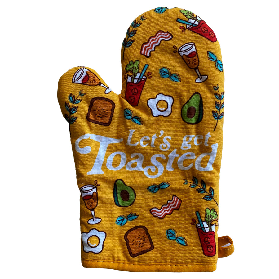 Lets Get Toasted Oven Mitt Funny Brunch Breakfast Bacon Avocado Toast Cute Kitchen Glove Image 1