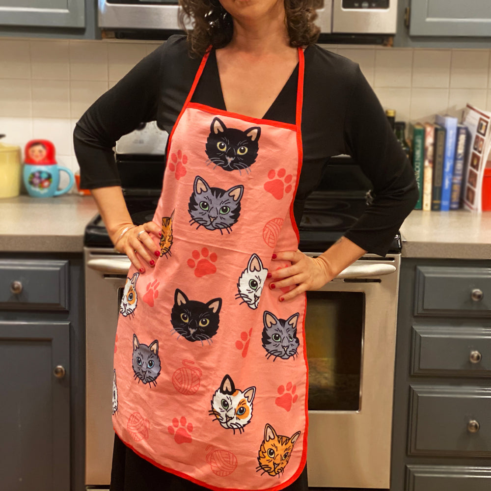 Cat Yarn Kitchen Apron Oven Mitt Funny Pet Cat Kitty Animal Lover (Oven Mitt + Apron) Image 2