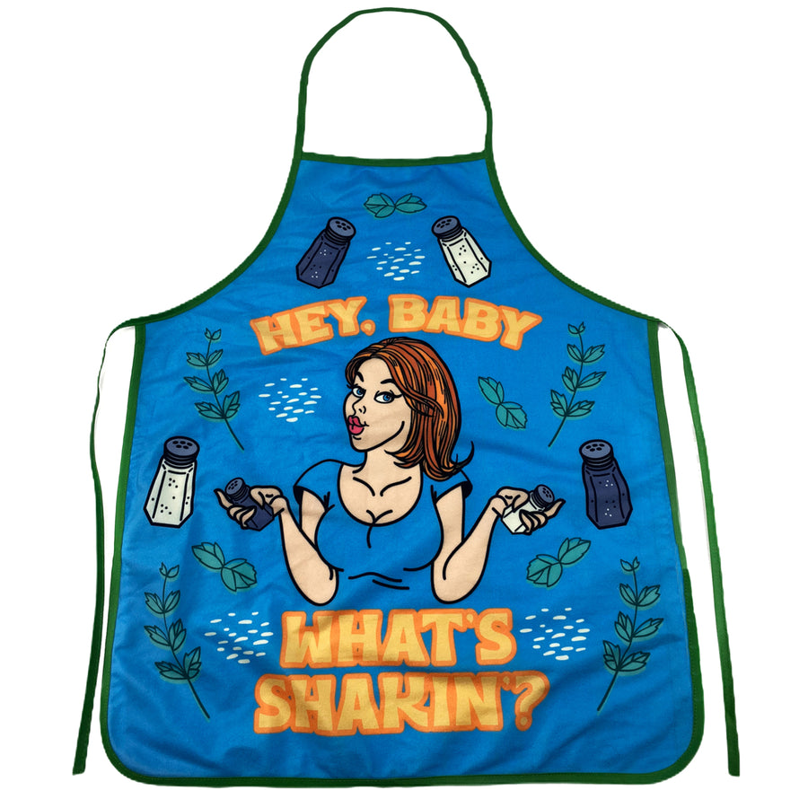 Hey Baby Whats Shakin Apron Funny Salt And Pepper Babe Graphic Novelty Kitchen Smock Image 1